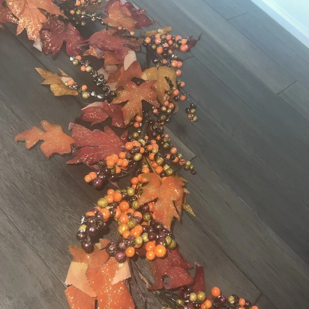 Fall garland with glitter berries and leaves